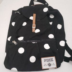 VS Victoria Secret Pink Polka Dot Black White Cloth Backpack Bag